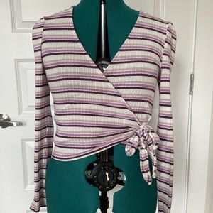 WILD FABLE Purple Striped Wrap Tie Long Sleeve